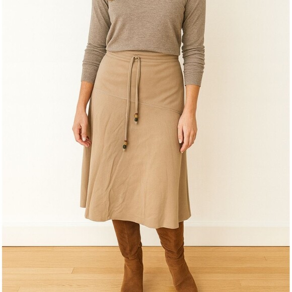 Vtg 70s Faux Suede Handkerchief Skirt Tan 3X Beaded Tie Front Asymmetrical Retro - Picture 1 of 7